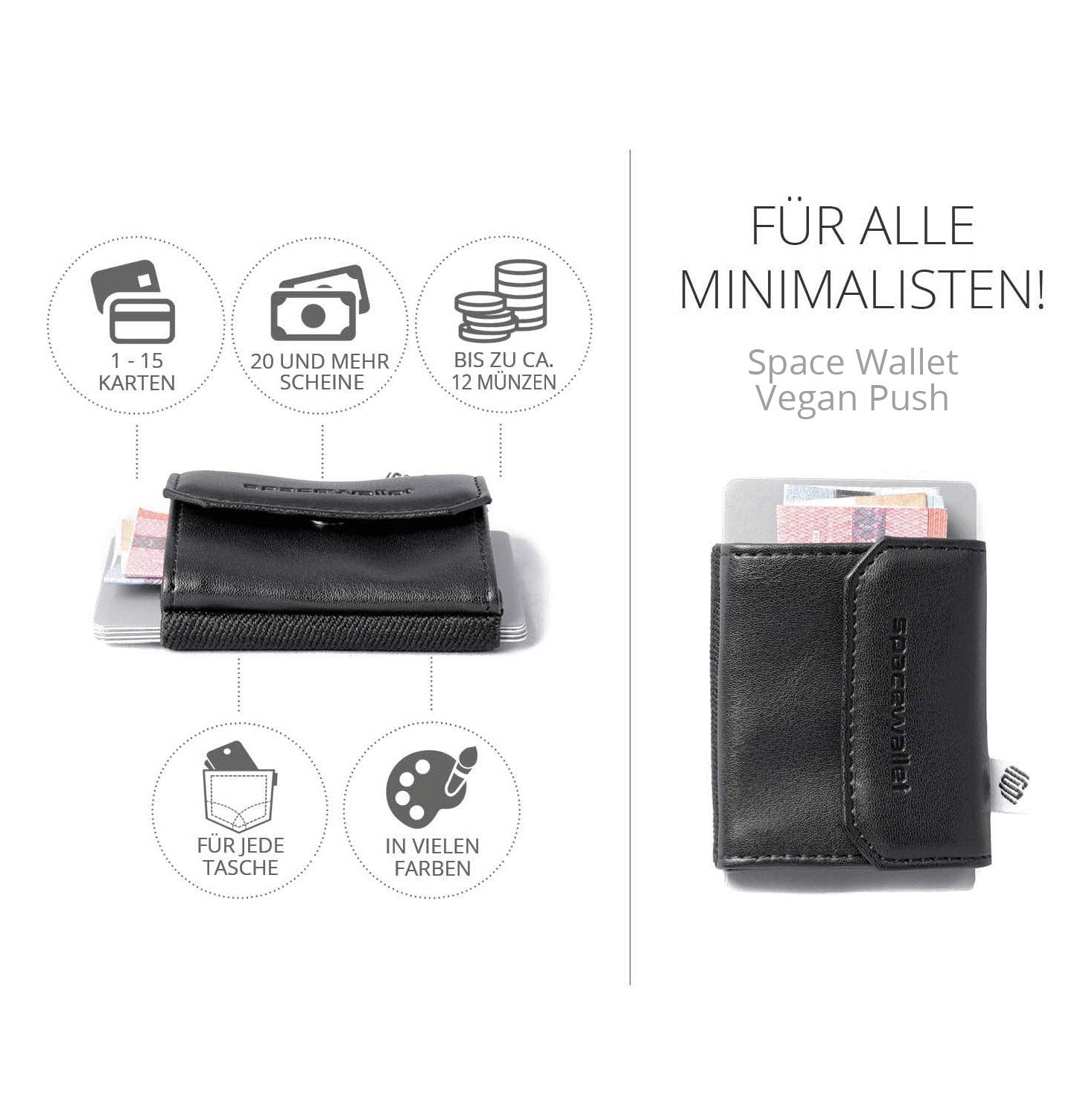 Space Wallet Vegan Push - veganes Slim Wallet mit Münzfach