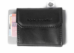 Space Wallet Portafoglio Da Viaggio Vegano Mini, Porta Fino A 15 Carte, Banconote E Moneta, Nero Business, Compatto E Minimalista